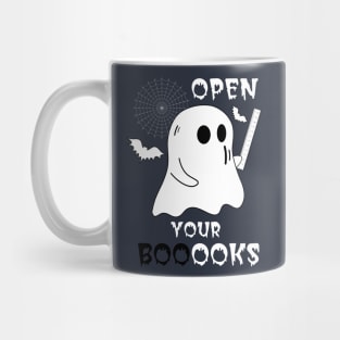 Boo Boo Crew Teacher Ghost Holding Ruler Funny Halloween - Open Your Booooks - Teacher Gift Mug